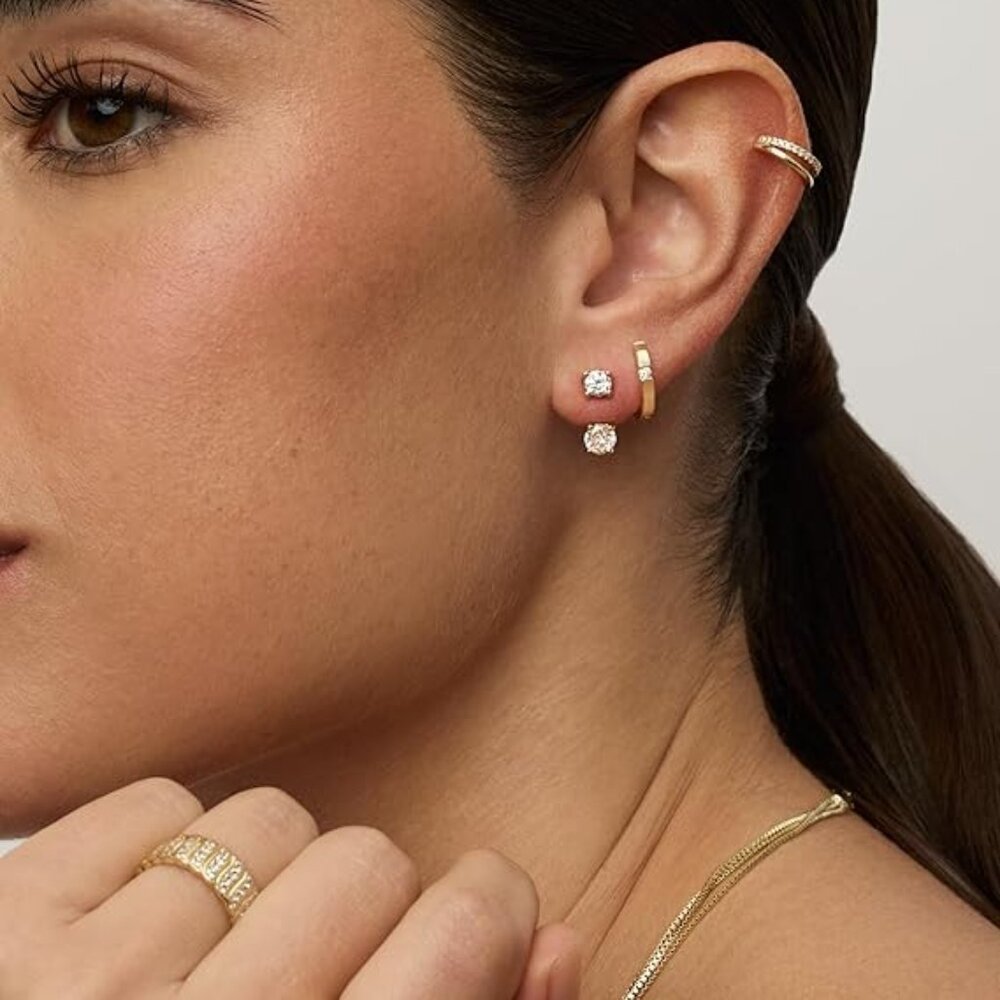 Gold Plated Sterling Silver Posts Cubic Zirconia Ear Jacket